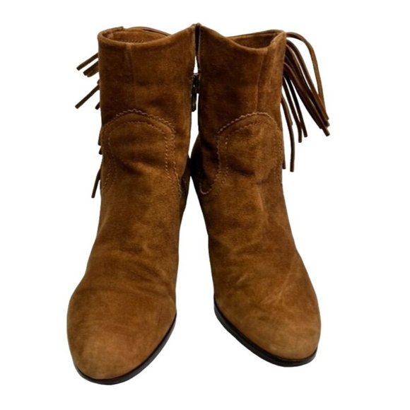 SAM EDELMAN 'Louie' Fringed Western Ankle Boots, Brown Suede 12M - Picture 2 of 12